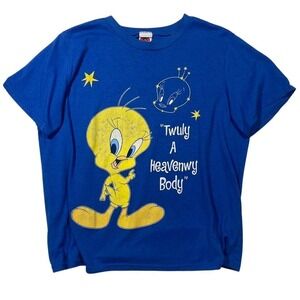 Vintage Looney Tunes Tweety Bird Graphic T Shirt Royal‎ Blue Womens Size Medium